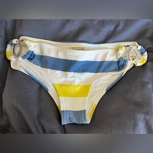 L-space brand blue, white and yellow striped swim bikini bottoms. Size XS.